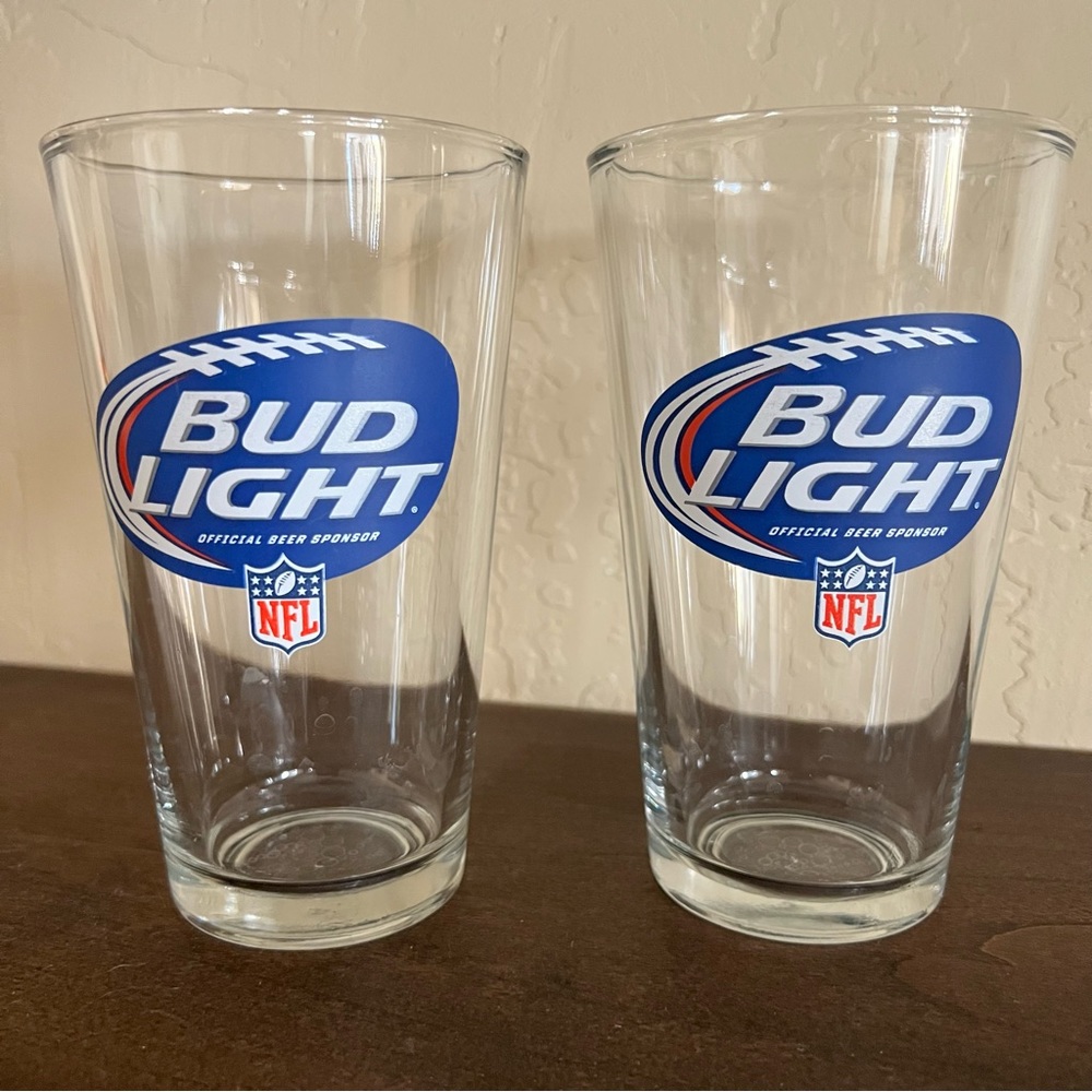 2 Bud Light Beer Glasses